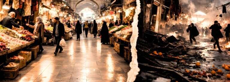 Angriff auf den Iran. Markthalle brennt. Teheran unter Beschuss.
